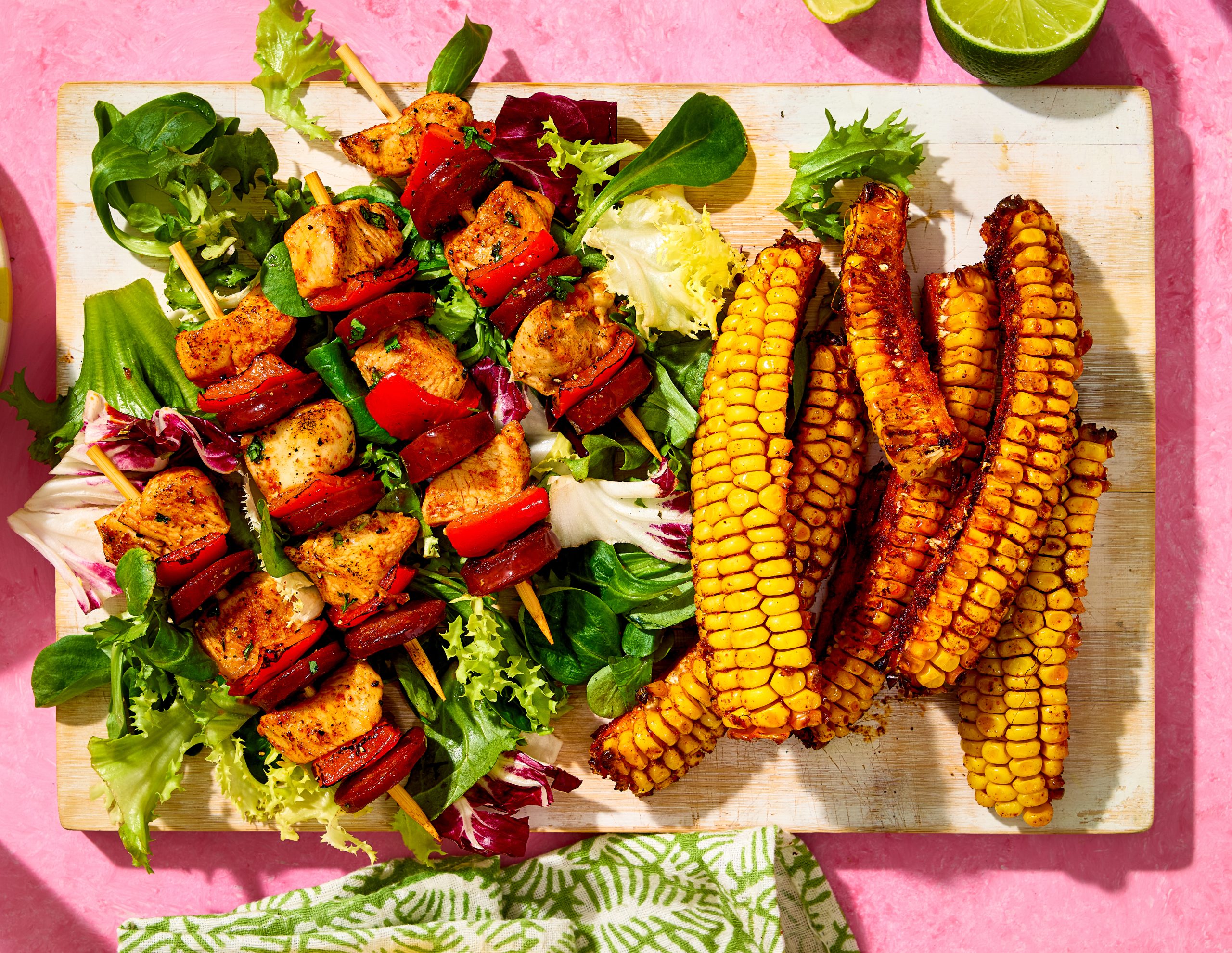 Chicken & Chorizo Skewers with Charred Corn Ribs | Florette Salad | Crafted by Nature, Perfected by 