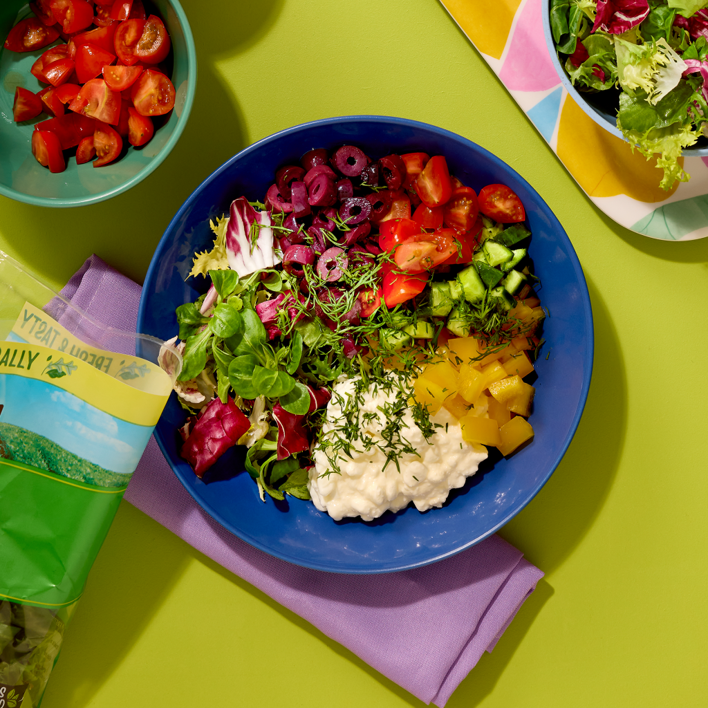 High Protein Greek Salad Cottage Cheese Bowl Florette Salad Make it