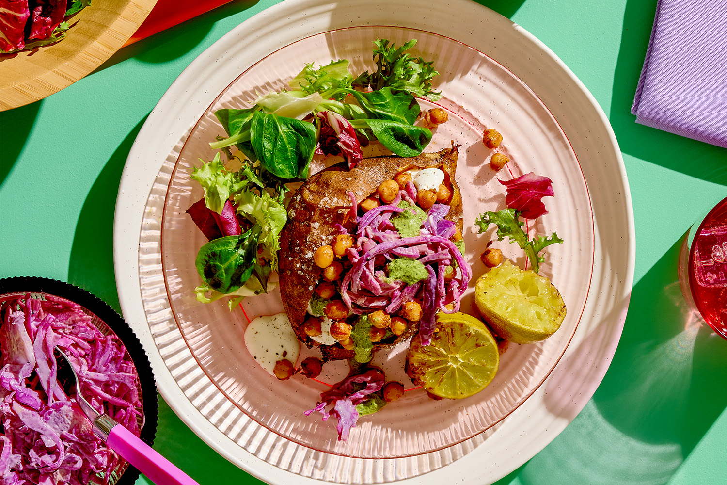 Air Fryer Sweet Potatoes with Whipped Feta, Spiced Chickpeas & Slaw | Florette Salad | Make it unFlo