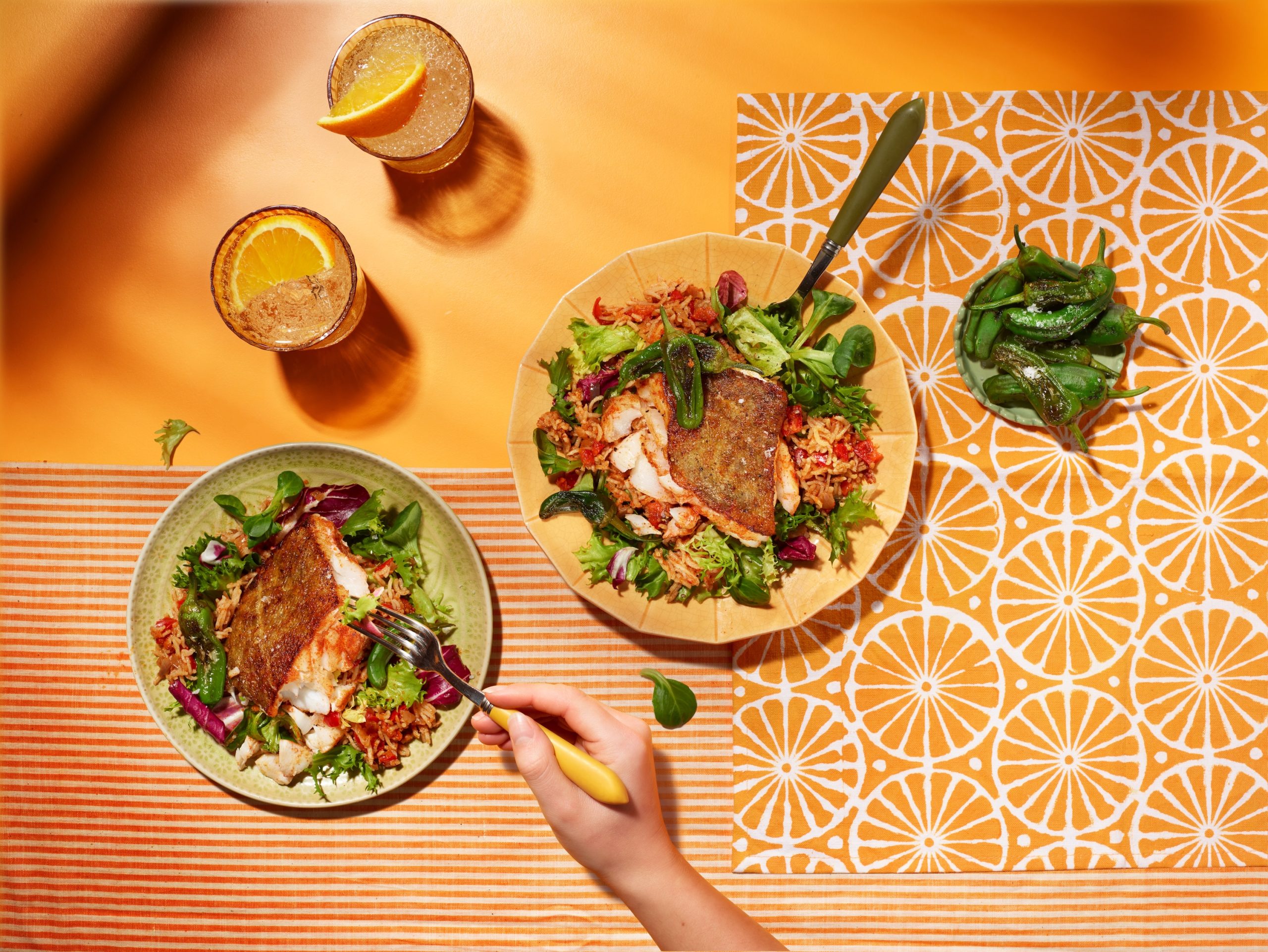 Grilled Padron Peppers and Flaky Cod on a Bed of Spiced Rice | Florette Salad | Make it unFloretteab